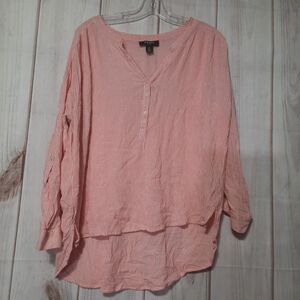 Nine West Striped Blouse Top‎ Size 4 Coral White Long Sleeve Button Down